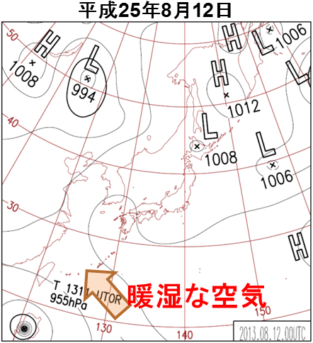 地上天気図（平成25年8月12日）