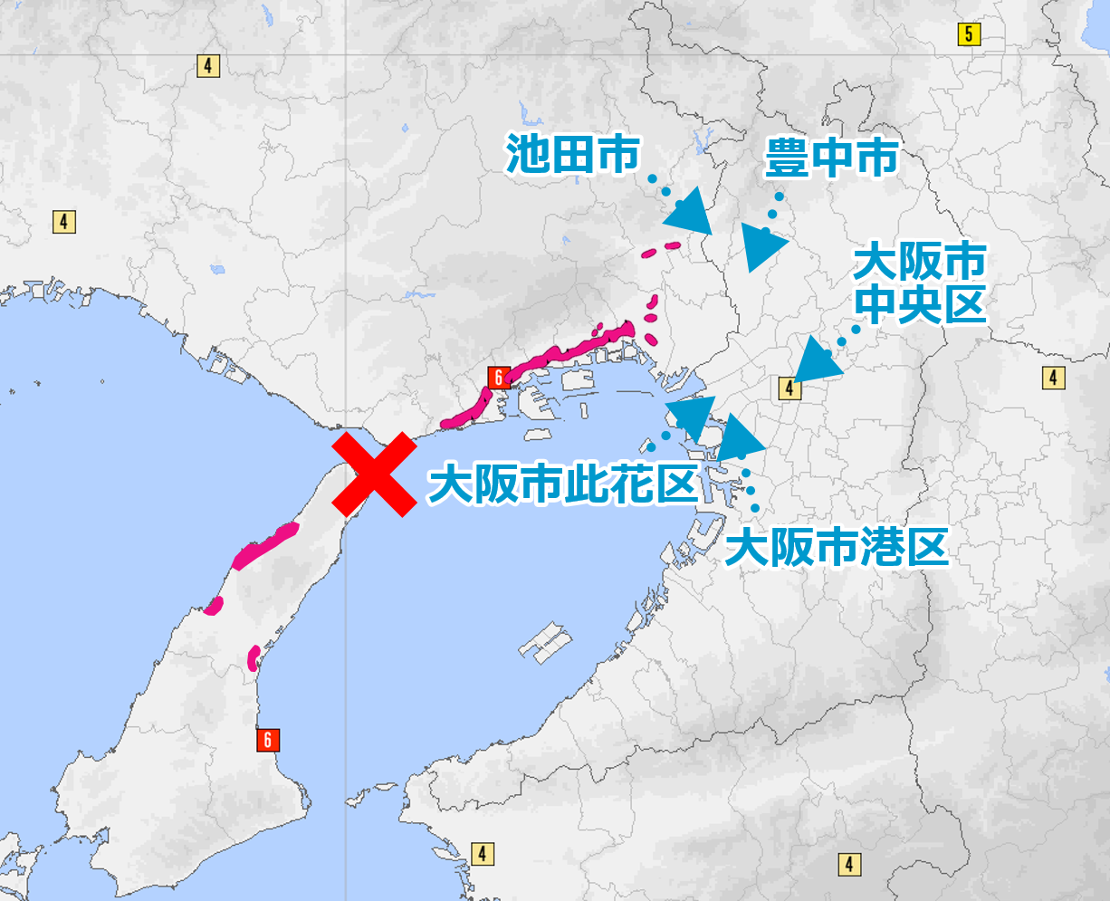 地震の震央位置と撮影場所との位置関係