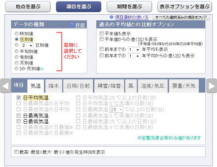 日平均気温を選択