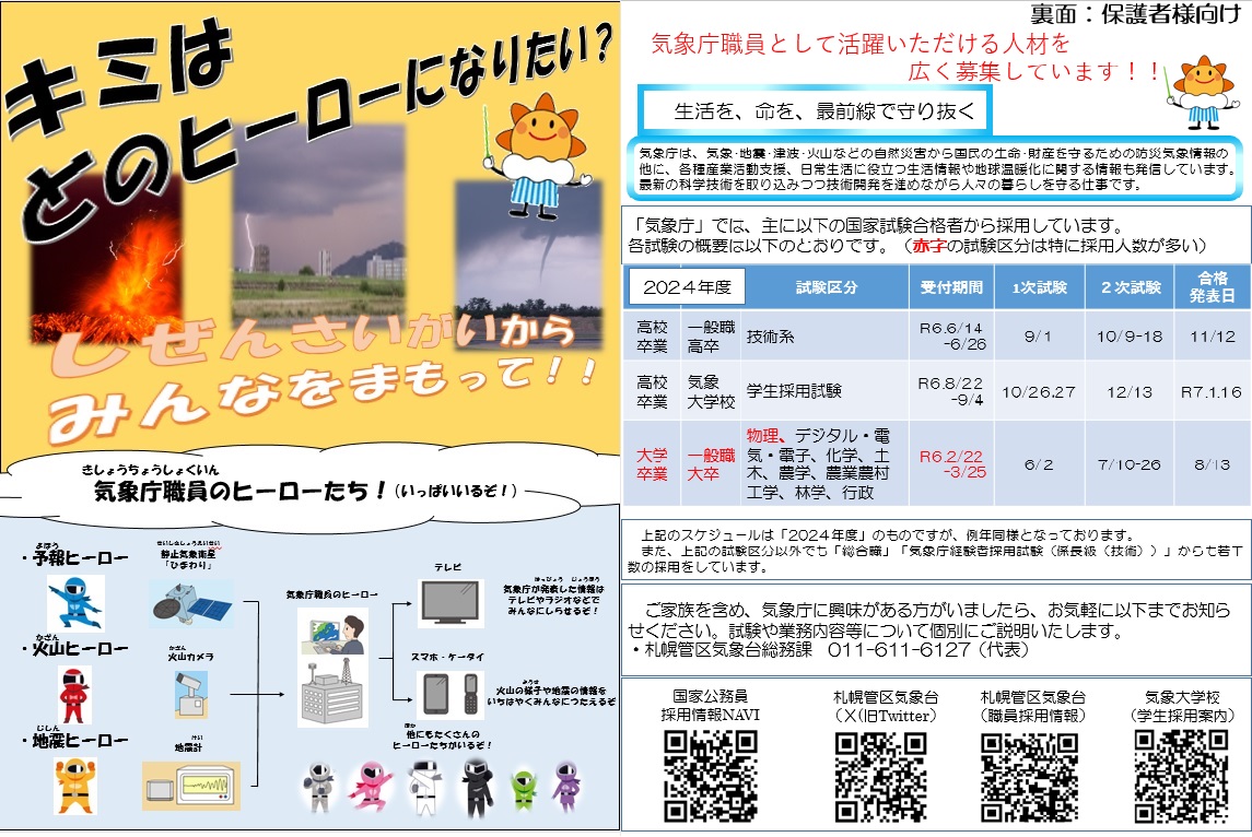 【小学生・保護者向け】気象庁 札幌管区気象台の業務紹介リーフレット
