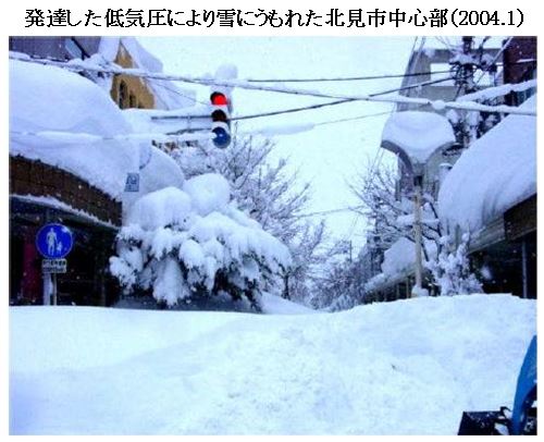 雪にうもれた北見市中心部（ちゅうしんぶ）（2004.1）