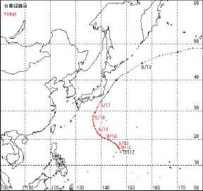 前線、台風第12号 平成7年（1995年） 9月16日～9月17日