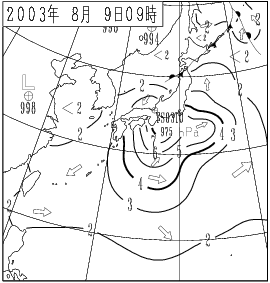 平成15年8月9日午前9時の波浪図