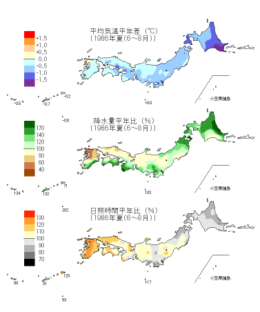 夏季平均気温平年差図