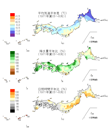 夏季平均気温平年差図