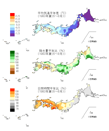 夏季平均気温平年差図