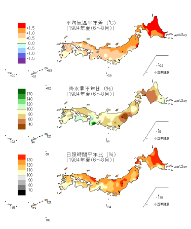夏季平均気温平年差図