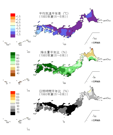 夏季平均気温平年差図