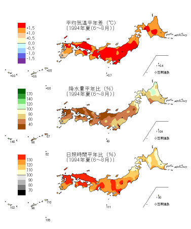 夏季平均気温平年差図