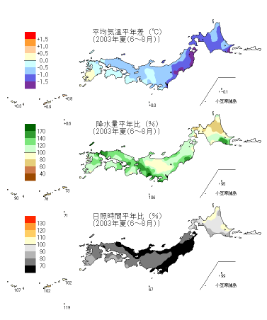 夏季平均気温平年差図