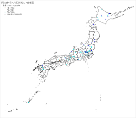 ダウンバースト/ガストフロント分布図