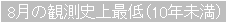 8月の観測史上最低(10年未満)