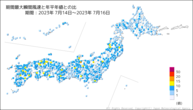 期間最大瞬間風速と年平年値との比の分布図