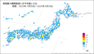 期間最大瞬間風速と年平年値との比の分布図