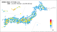 期間最大風速と年平年値との比の分布図