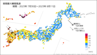 期間最大瞬間風速の分布図
