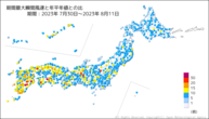 期間最大瞬間風速と年平年値との比の分布図