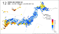 12時間降水量の期間最大値の分布図