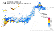 24時間降水量の期間最大値の分布図