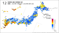 12時間降水量の期間最大値の分布図