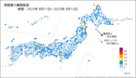 期間最大瞬間風速の分布図