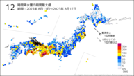 12時間降水量の期間最大値の分布図