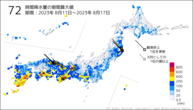 72時間降水量の期間最大値の分布図