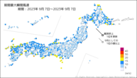 期間最大瞬間風速の分布図