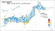 期間最大瞬間風速の分布図