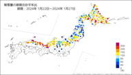 降雪量の期間合計平年比の分布図