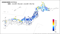 期間最深積雪の年平年比の分布図
