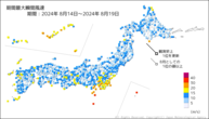 期間最大瞬間風速の分布図