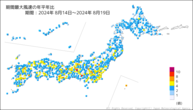 期間最大風速の年平年比の分布図