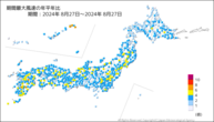 期間最大風速の年平年比の分布図