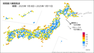 期間最大瞬間風速の分布図