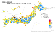 期間最大瞬間風速の分布図