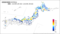 期間最深積雪の年平年比の分布図