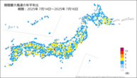 期間最大風速の年平年比の分布図