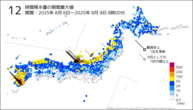 12時間降水量の期間最大値の分布図