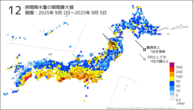 12時間降水量の期間最大値の分布図