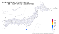 降水量の期間合計値の月平年比の分布図
