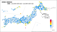 期間最大瞬間風速の分布図