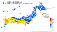 12時間降水量の期間最大値の分布図