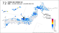 72時間降水量の期間最大値の分布図