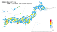 期間最大風速の年平年比の分布図