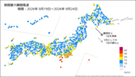 期間最大瞬間風速の分布図