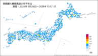 期間最大瞬間風速の年平年比の分布図