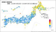 期間最大瞬間風速の分布図