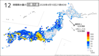 今日の12時間降水量の日最大値の分布図