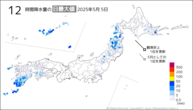 5日の12時間降水量の日最大値の分布図